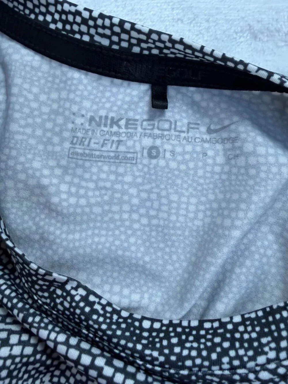 Nike Golf Womens Dri-Fit Black White Print Long Sleeve Top Small Stretch Sports